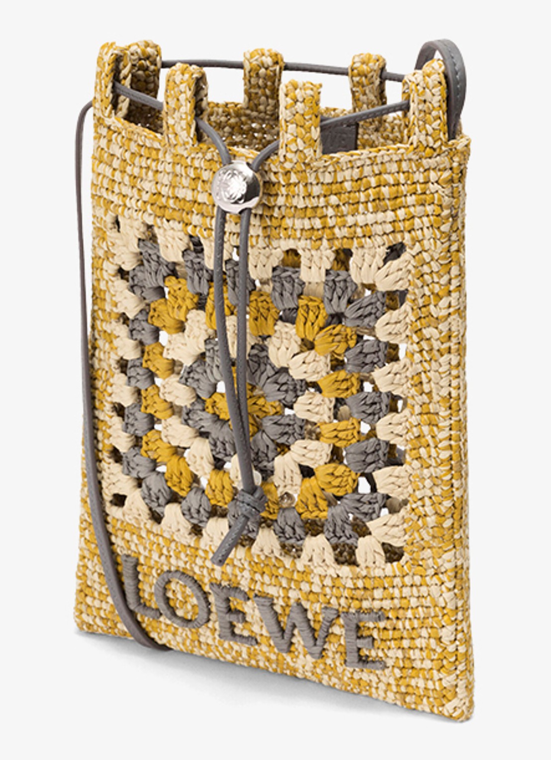 LOEWE Crossbodytas van raffia met logo - voorkant 2 mosterd