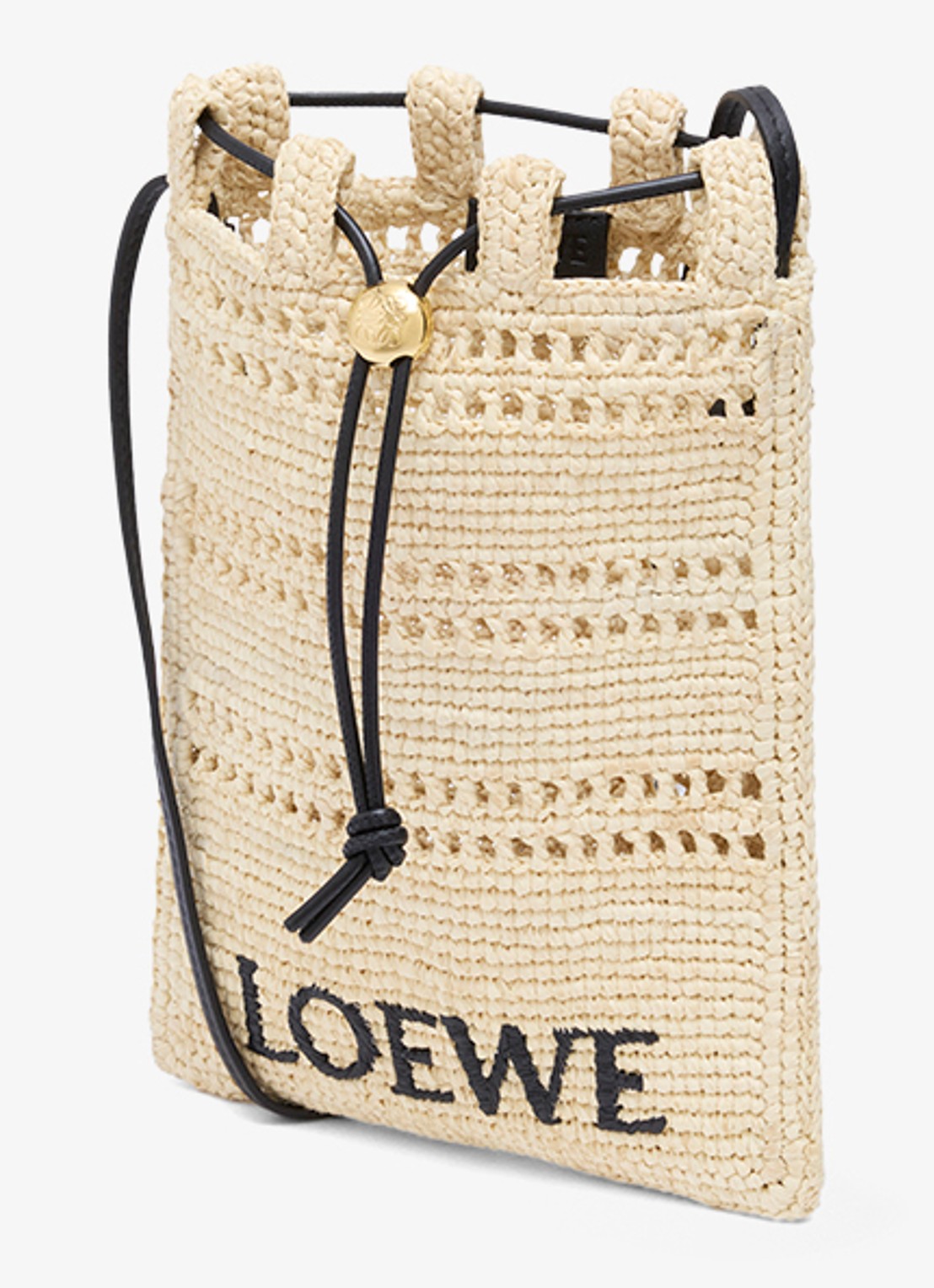 LOEWE Crossbodytas van raffia met logoborduring - detail creme