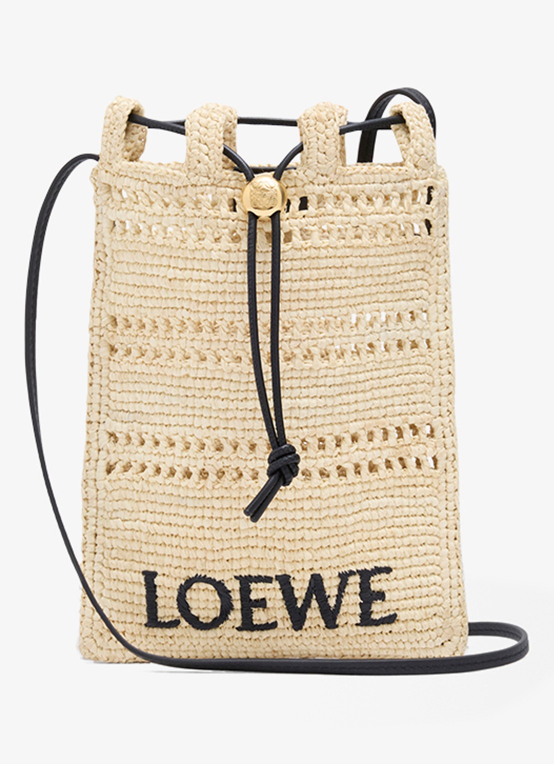 LOEWE Crossbodytas van raffia met logoborduring - voorkant 6 creme