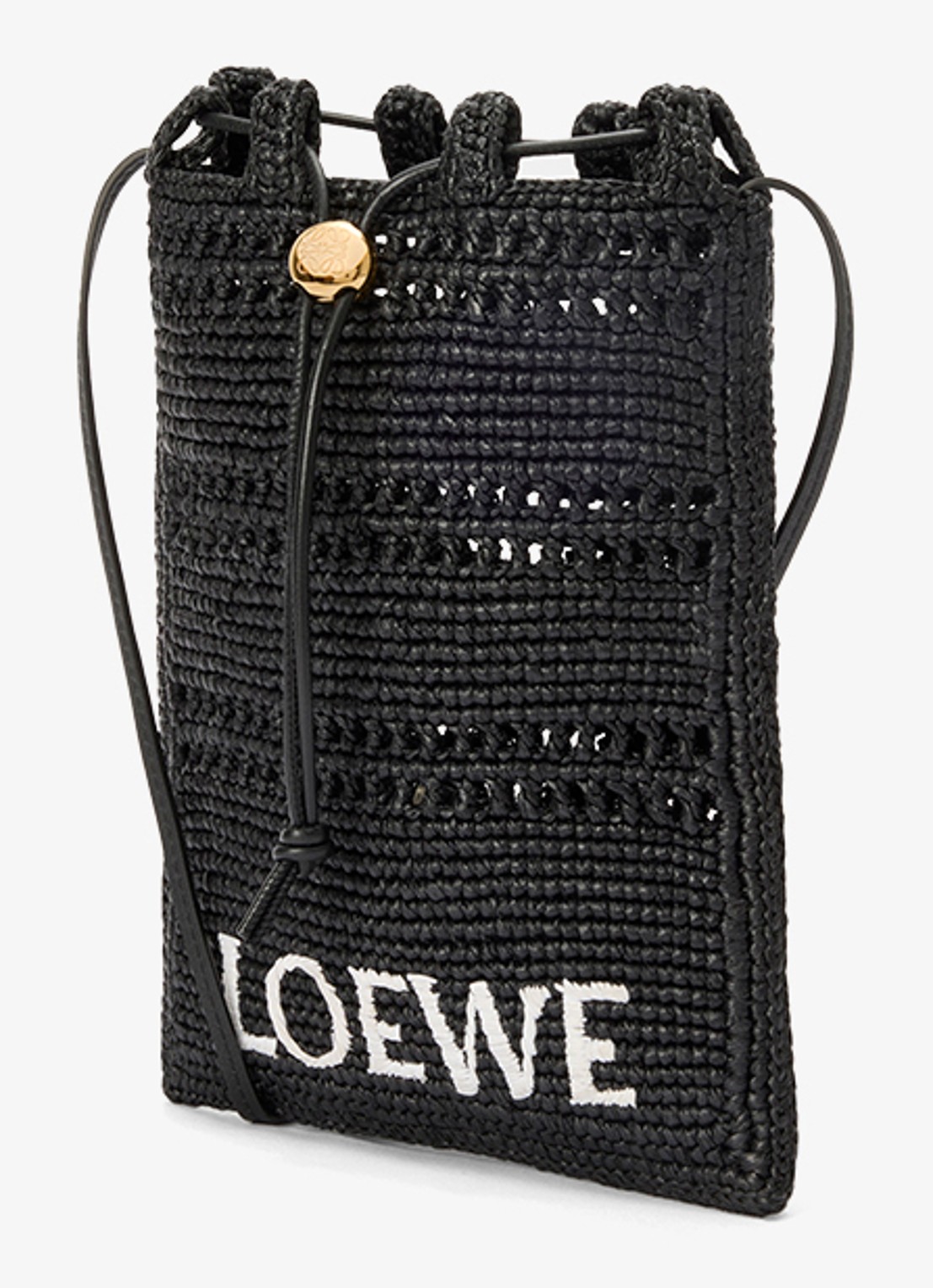 LOEWE Crossbodytas van raffia met logoborduring - detail 2 zwart