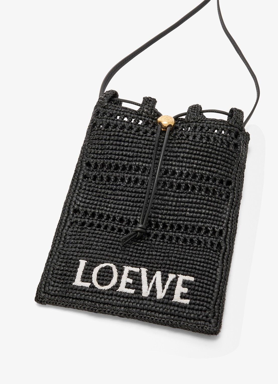 LOEWE Crossbodytas van raffia met logoborduring - detail 4 zwart