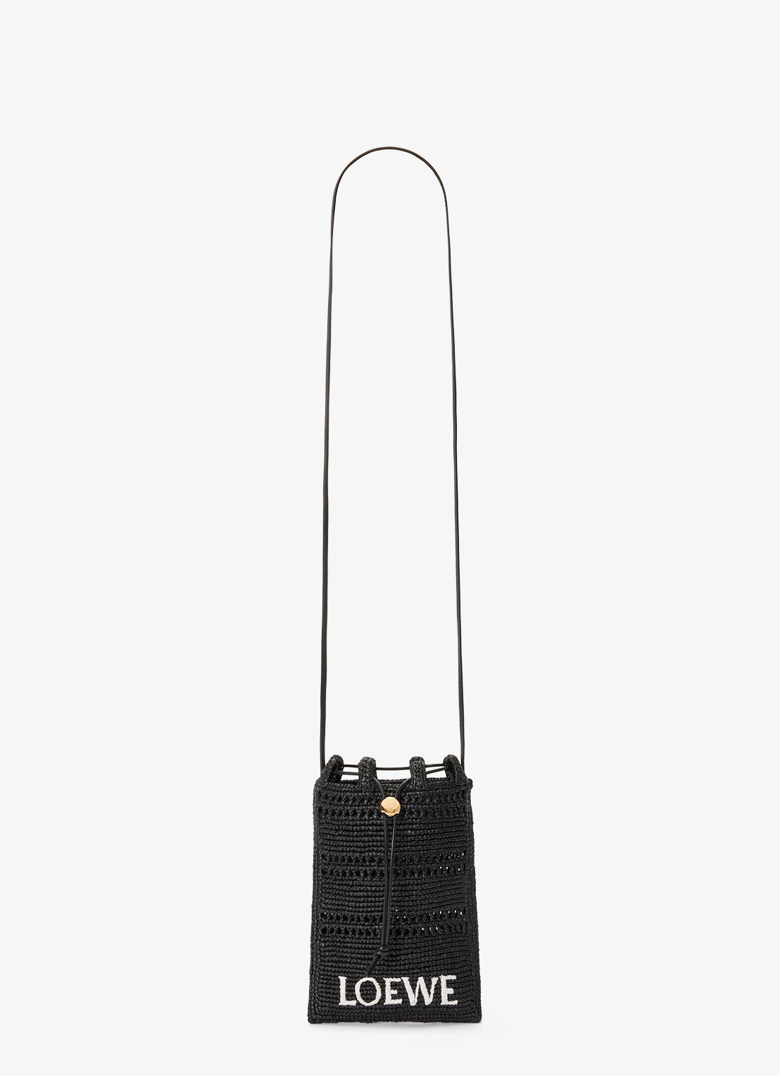 LOEWE Crossbodytas van raffia met logoborduring - voorkant 5 zwart