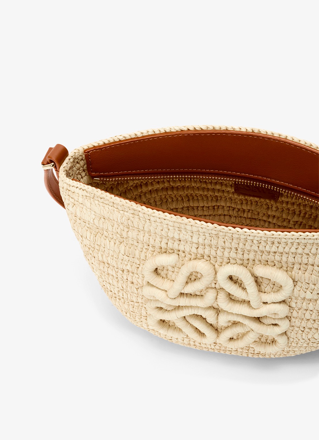 LOEWE Eclipse crossbodytas van raffia met logo - detail 5 beige