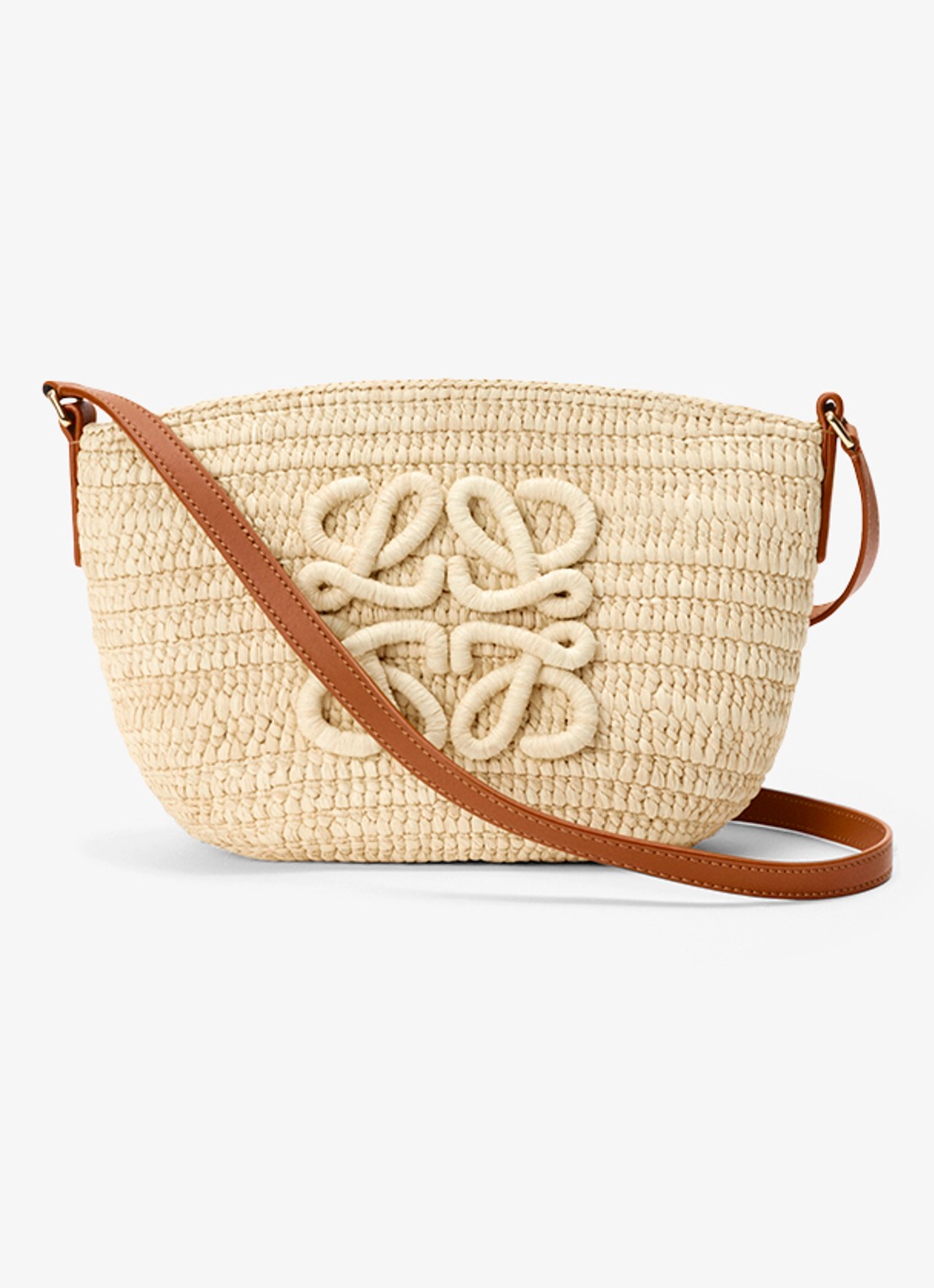 LOEWE Eclipse crossbodytas van raffia met logo - voorkant 2 beige