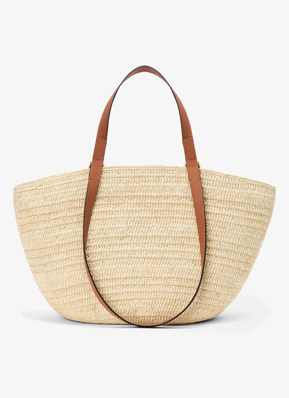 LOEWE Eclipse Medium shopper van raffia met logo - achterkant beige