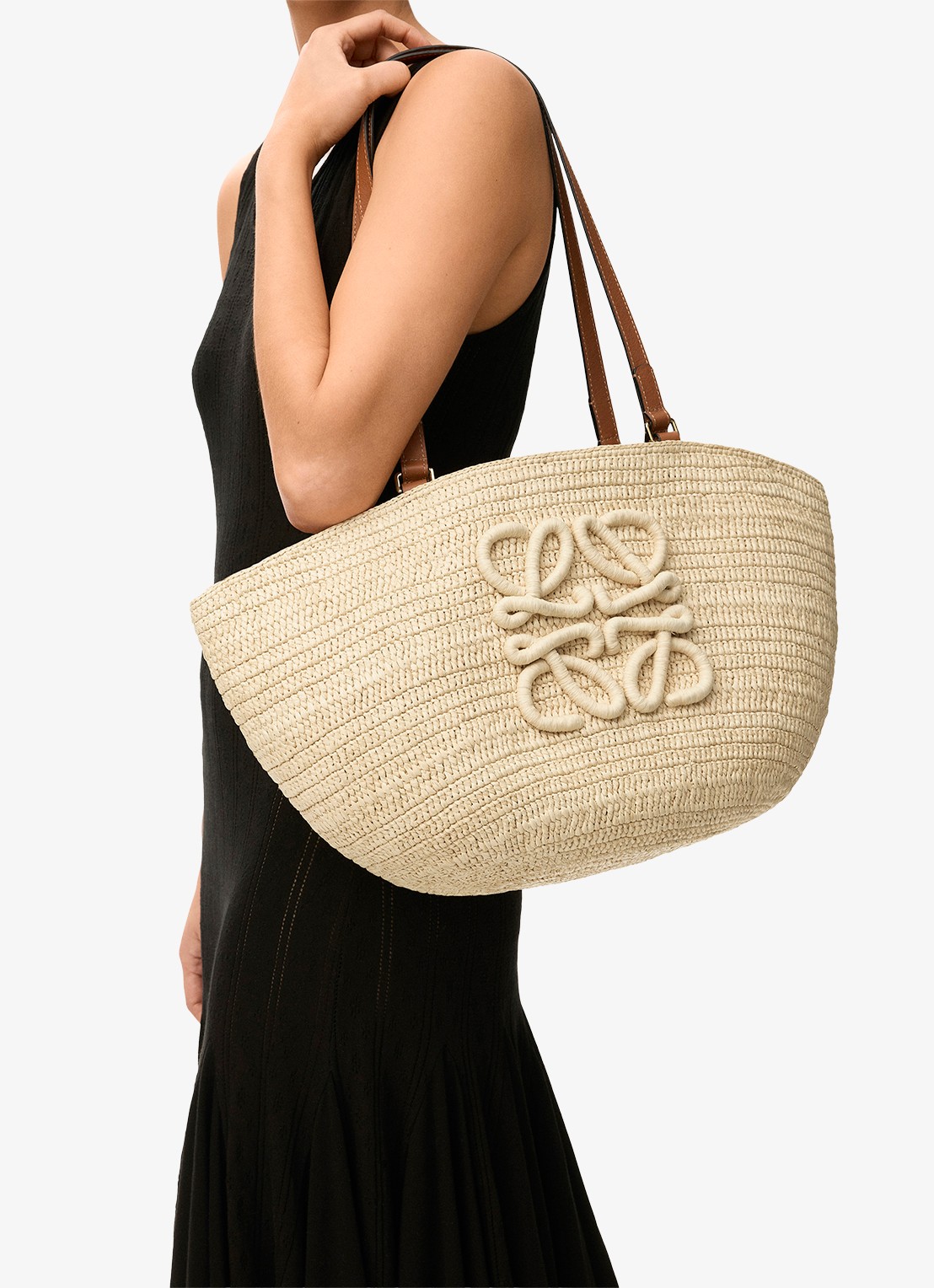 LOEWE Eclipse Medium shopper van raffia met logo - detail 8 beige