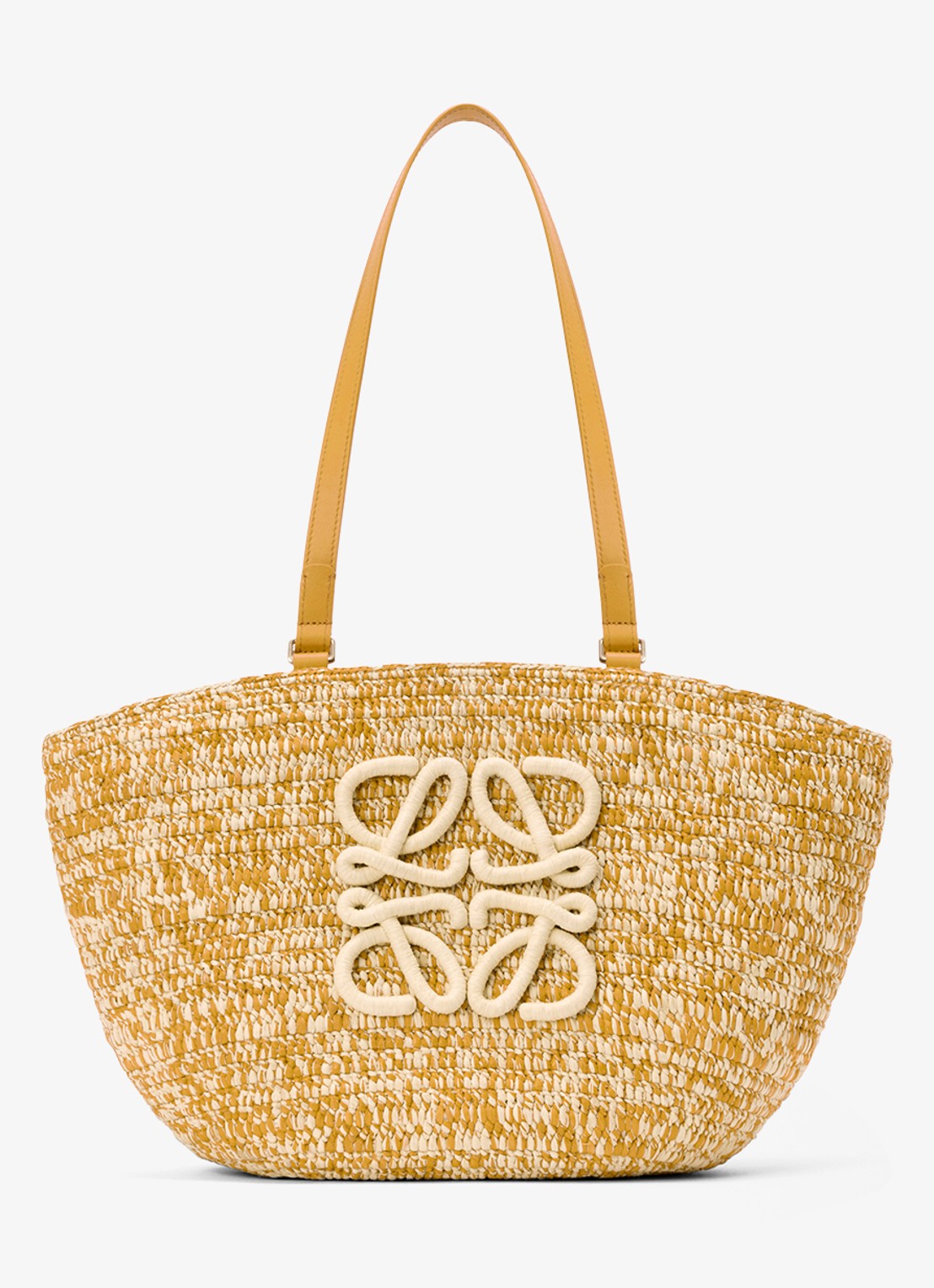 LOEWE Eclipse Medium shopper van raffia met logo - detail 5 mosterd