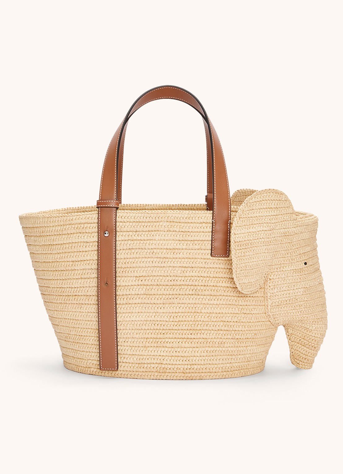 LOEWE Elephant handtas van raffia met kalfsleren details - achterkant roestbruin