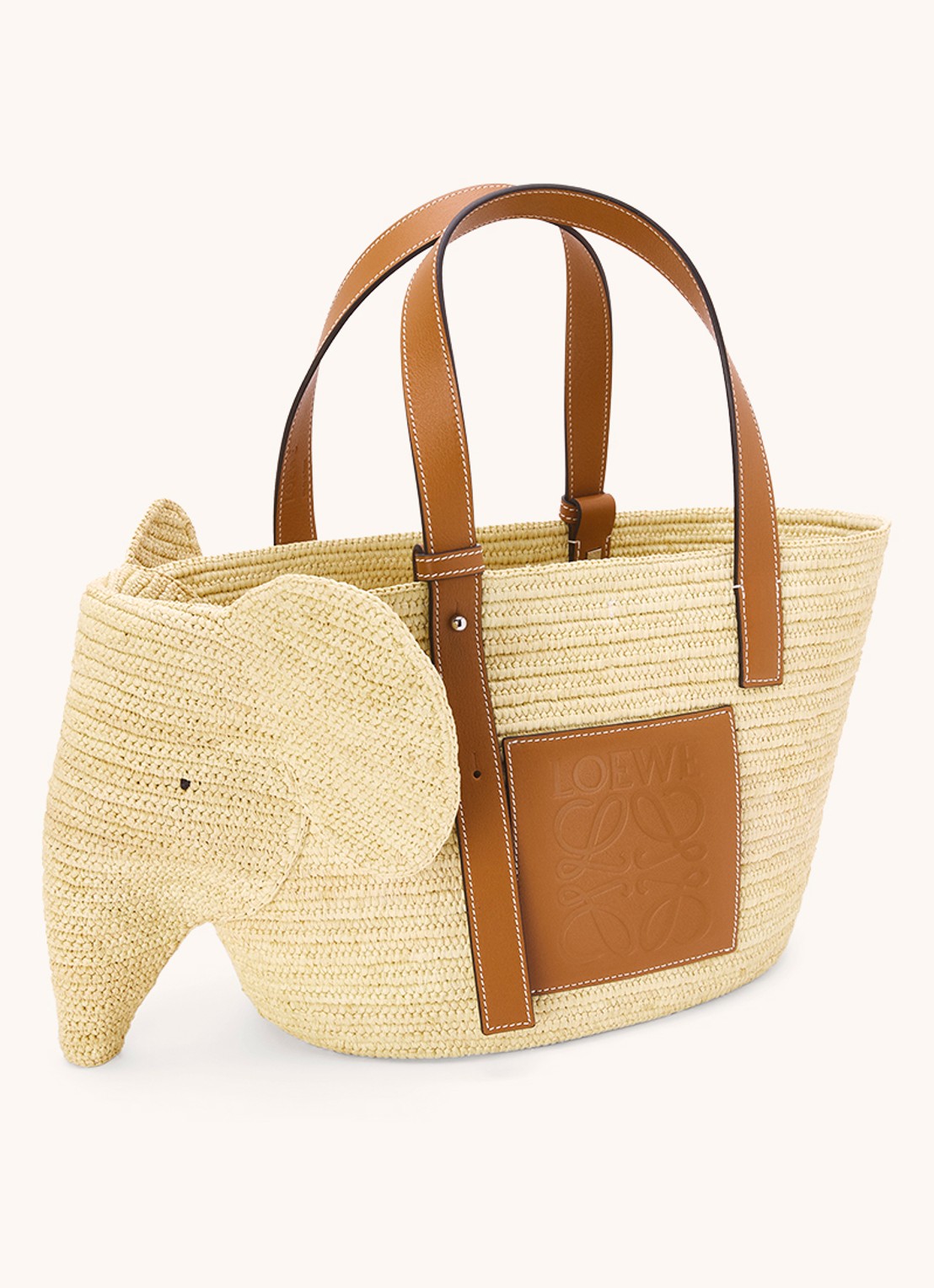 LOEWE Elephant handtas van raffia met kalfsleren details - detail 6 roestbruin