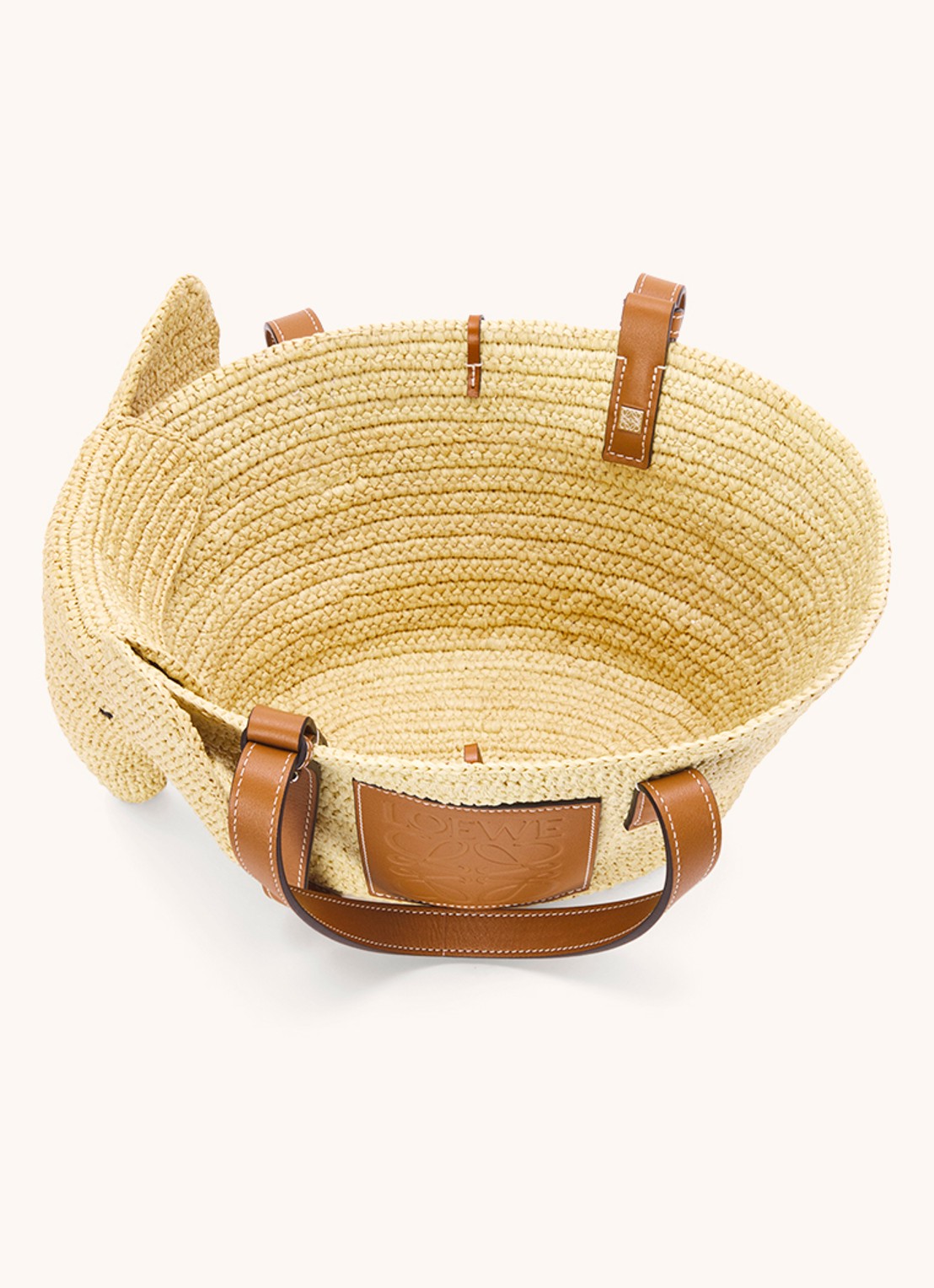 LOEWE Elephant Small handtas van raffia met kalfsleren details - achterkant 2 roestbruin