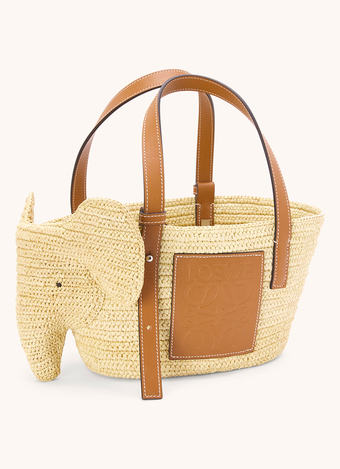 LOEWE Elephant Small handtas van raffia met kalfsleren details - voorkant 4 roestbruin