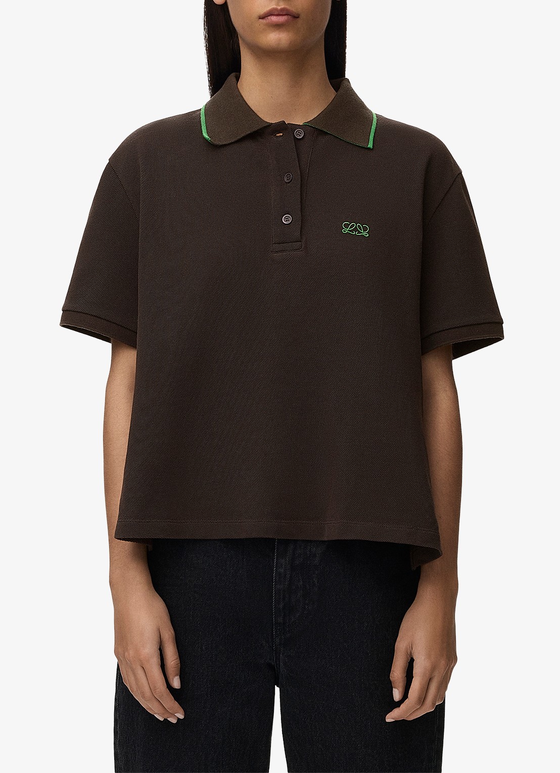 LOEWE Fijngebreid T-shirt met polokraag - detail 2 bruin