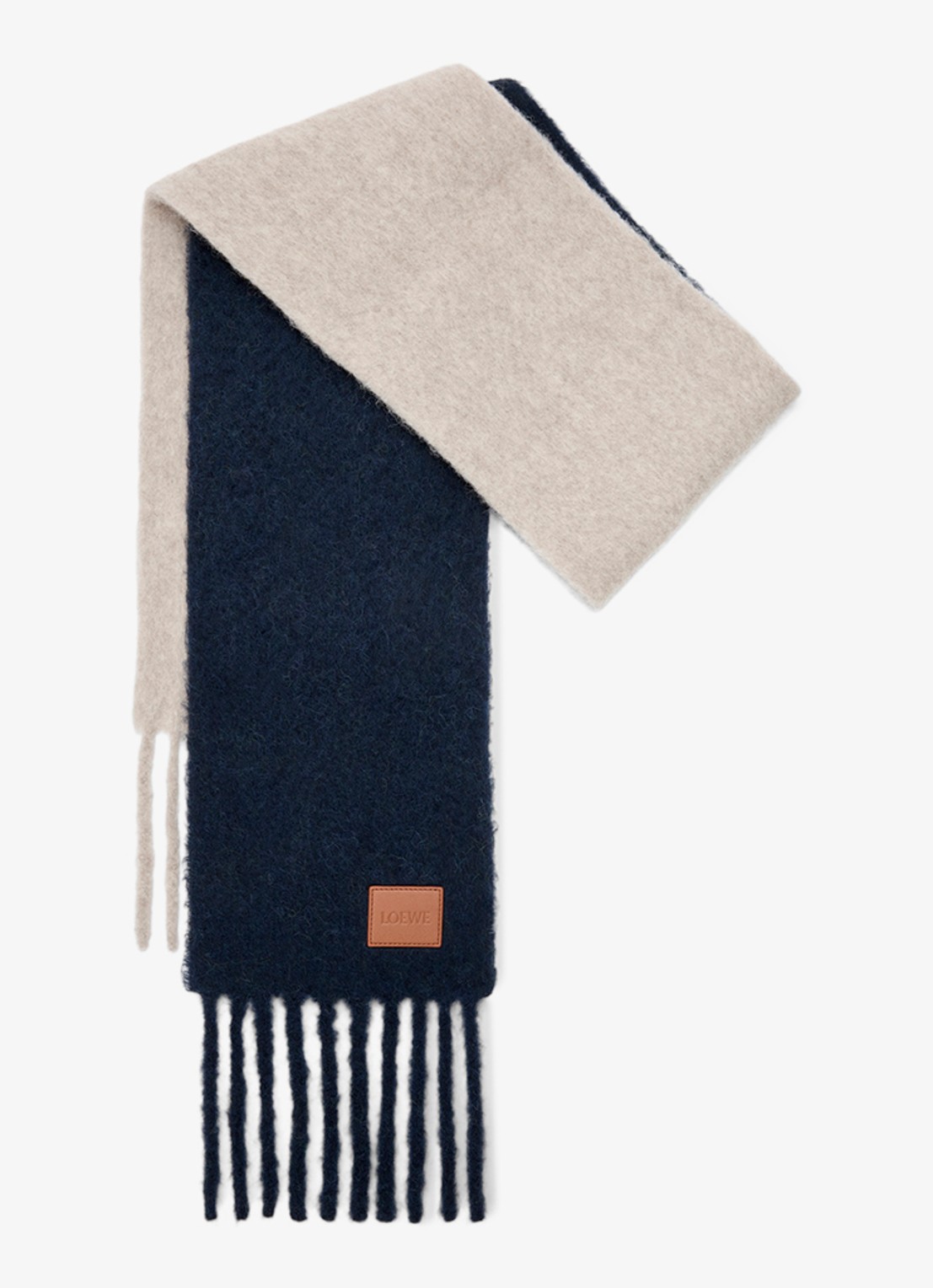 LOEWE Fijngebreide sjaal in alpaca wolblend 176 x 23 cm - voorkant donkerblauw