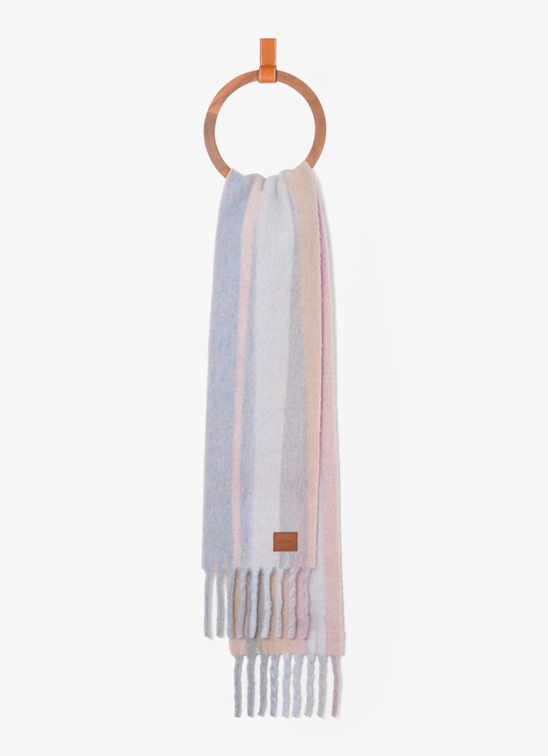 LOEWE Fijngebreide sjaal in alpaca wolblend 190 x 25 cm - voorkant 3 lichtblauw