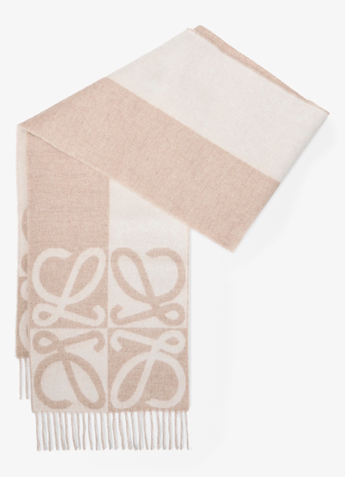 LOEWE Fijngebreide sjaal in kasjmierblend met logo 180 x 28 cm - voorkant 2 beige