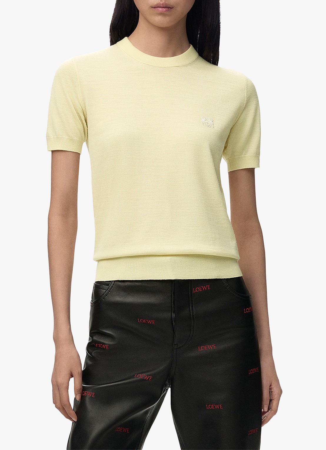 LOEWE Fijngebreide top in wolblend met logoborduring - detail geel