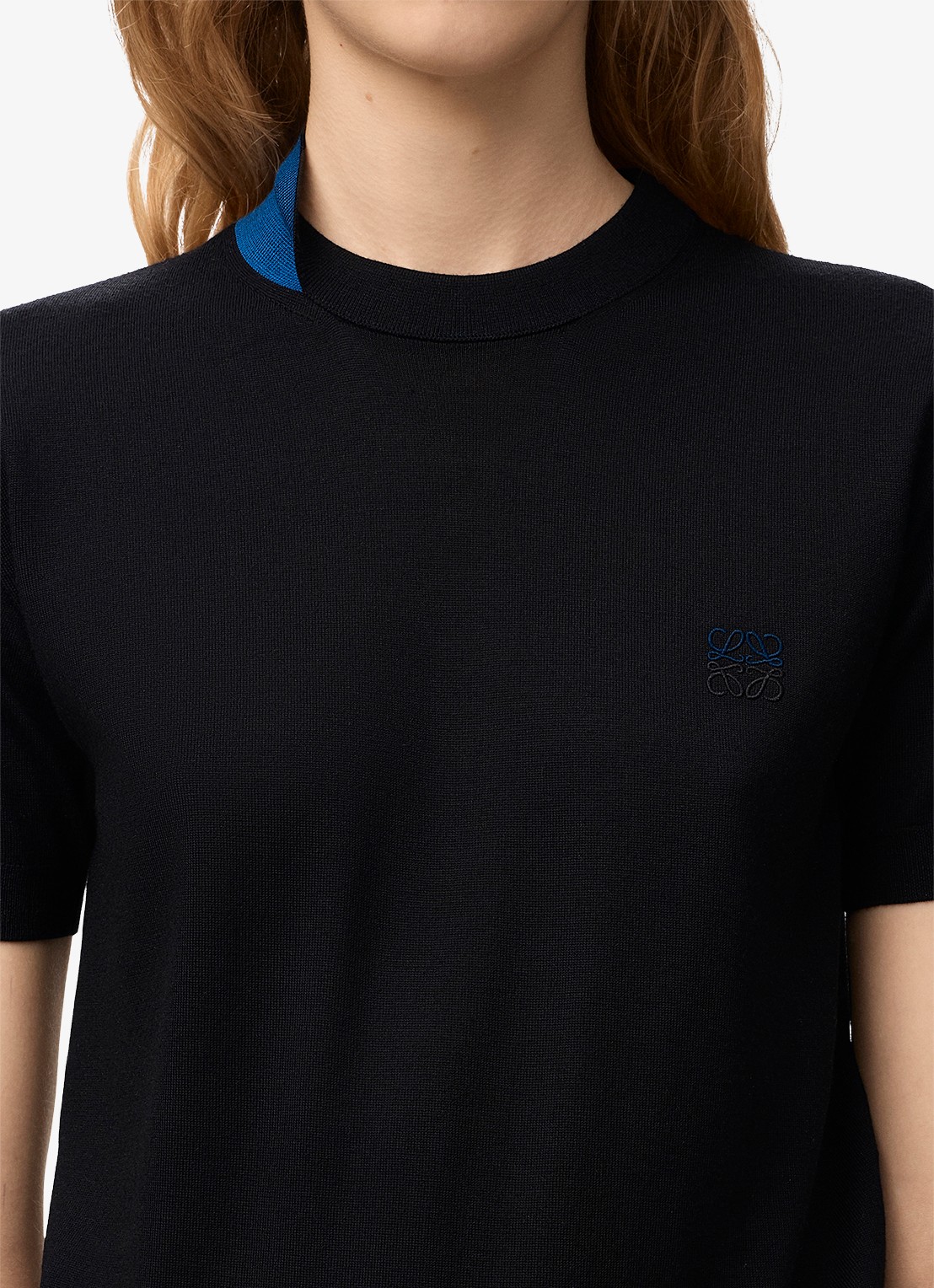LOEWE Fijngebreide top in wolblend met logoborduring - detail 5 zwart