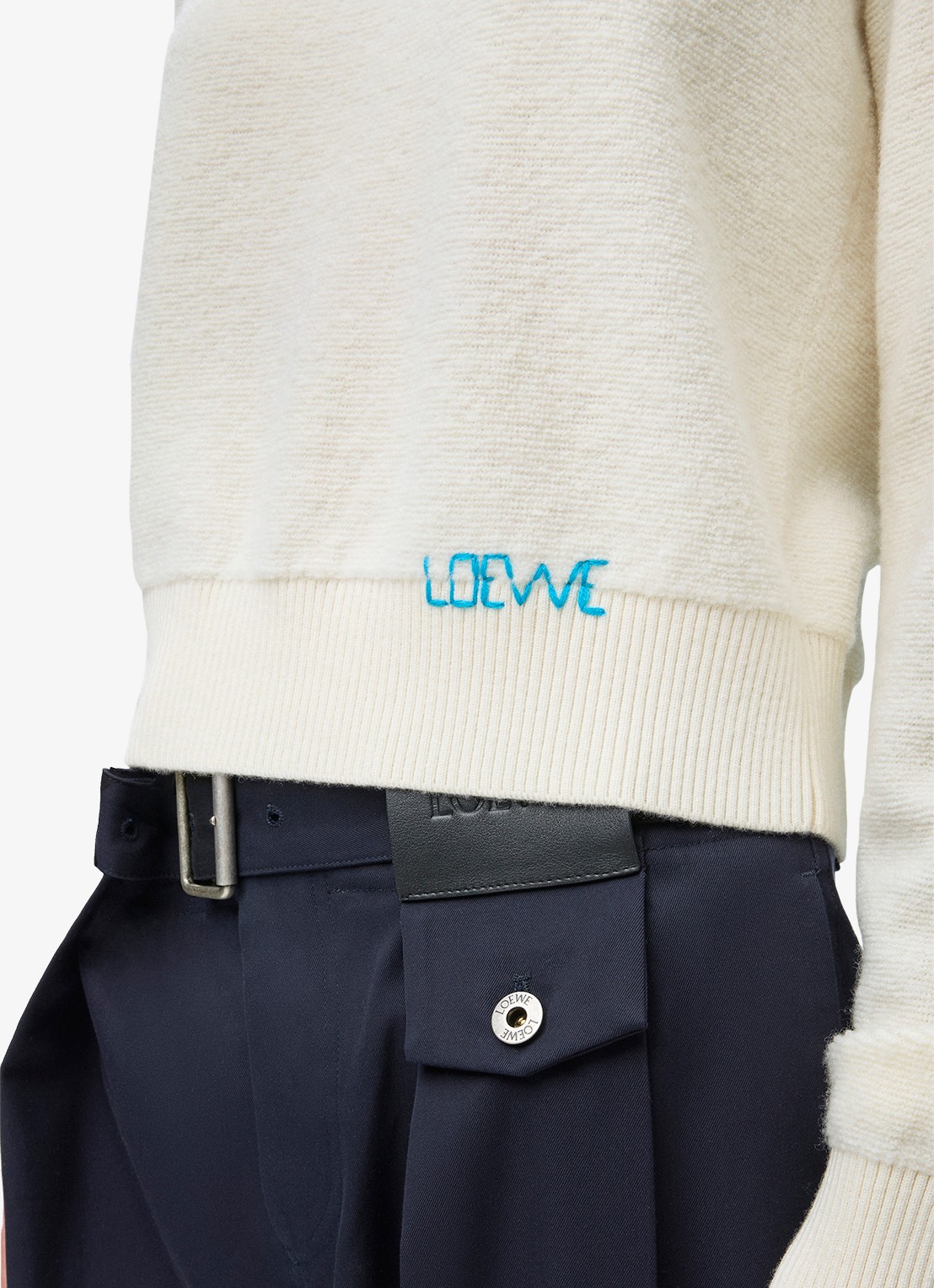 LOEWE Fijngebreide trui van wol met logo - detail 2 gebroken wit
