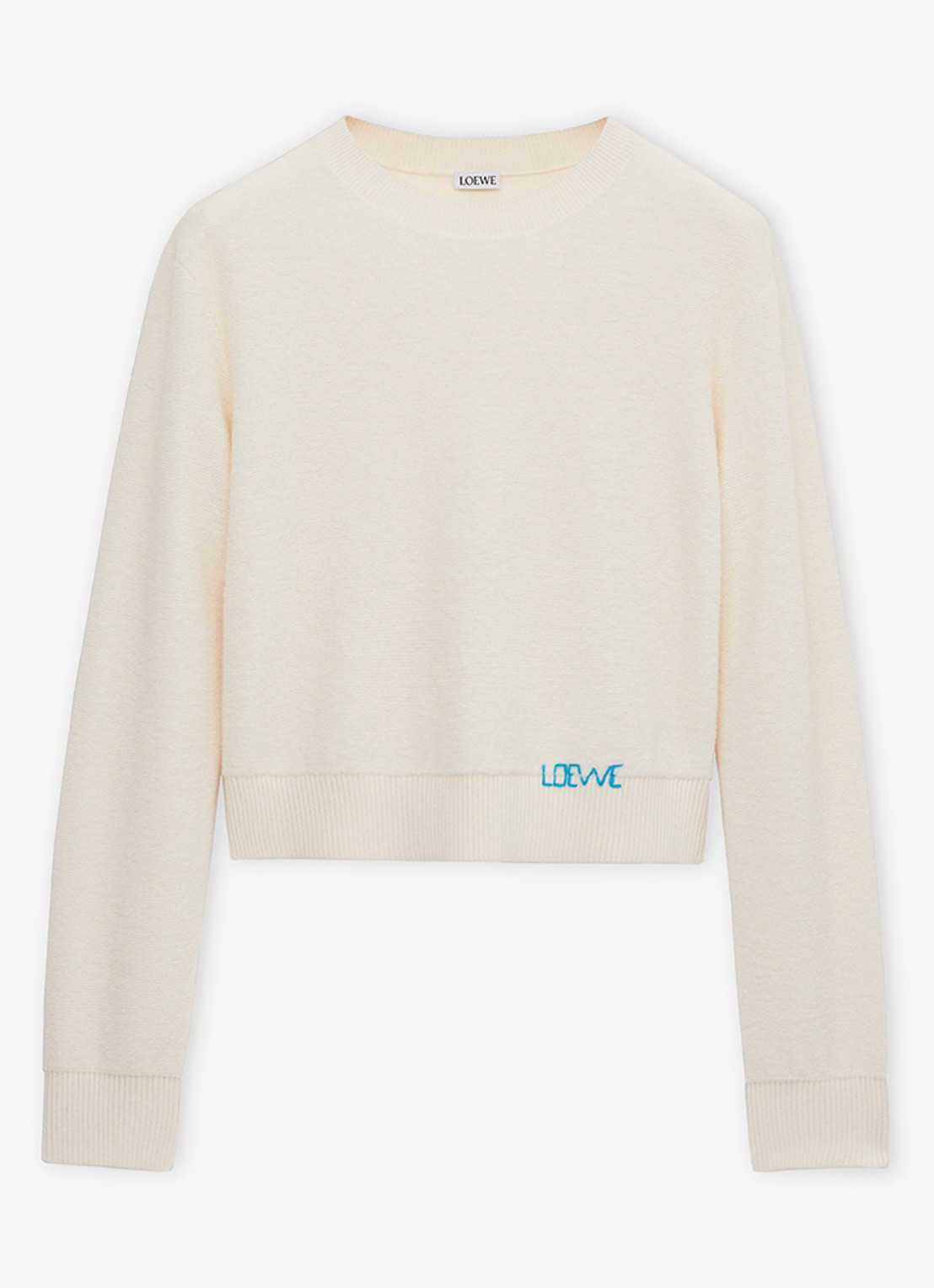 LOEWE Fijngebreide trui van wol met logo - voorkant 4 gebroken wit