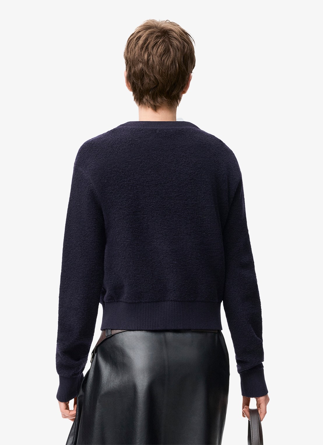 LOEWE Fijngebreide trui van wol met logo - achterkant donkerblauw