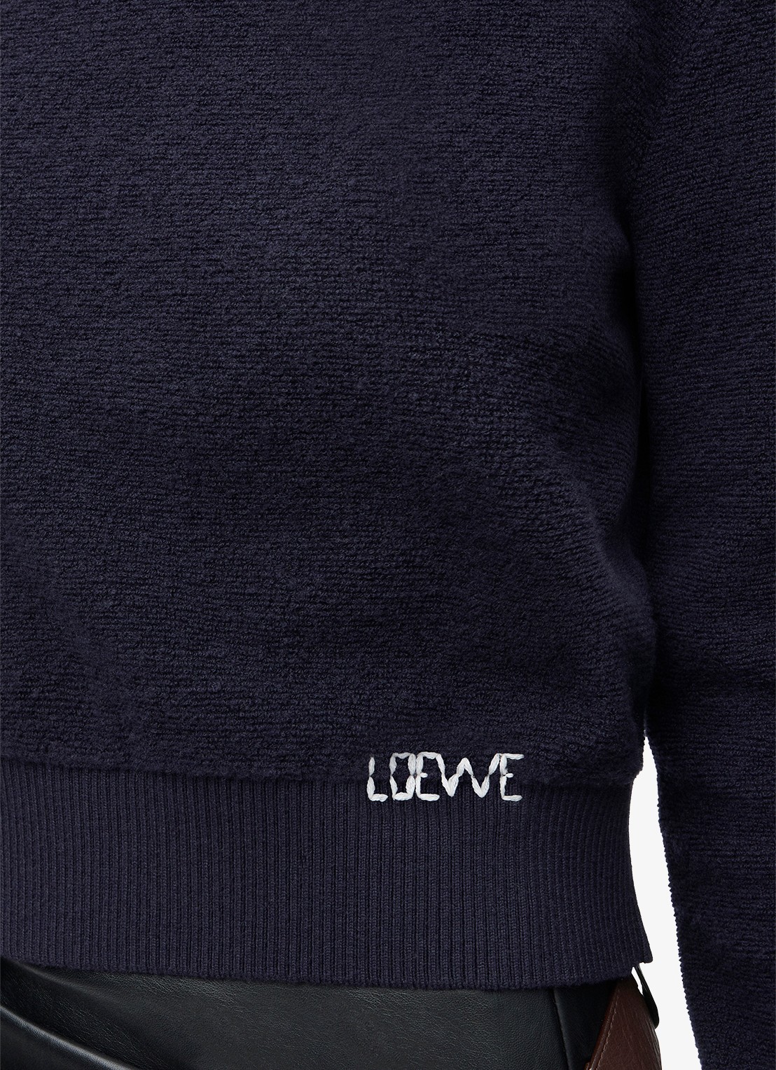 LOEWE Fijngebreide trui van wol met logo - detail 3 donkerblauw
