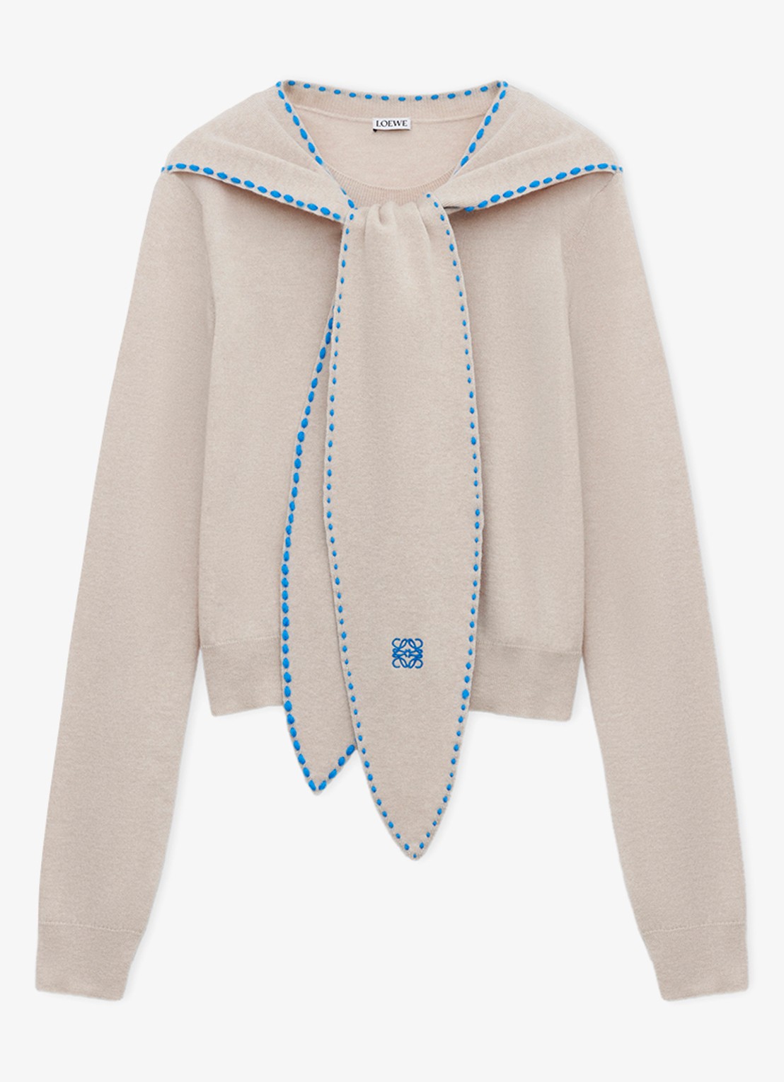 LOEWE Fijngebreide trui van wol met sjaalkraag - voorkant 3 beige