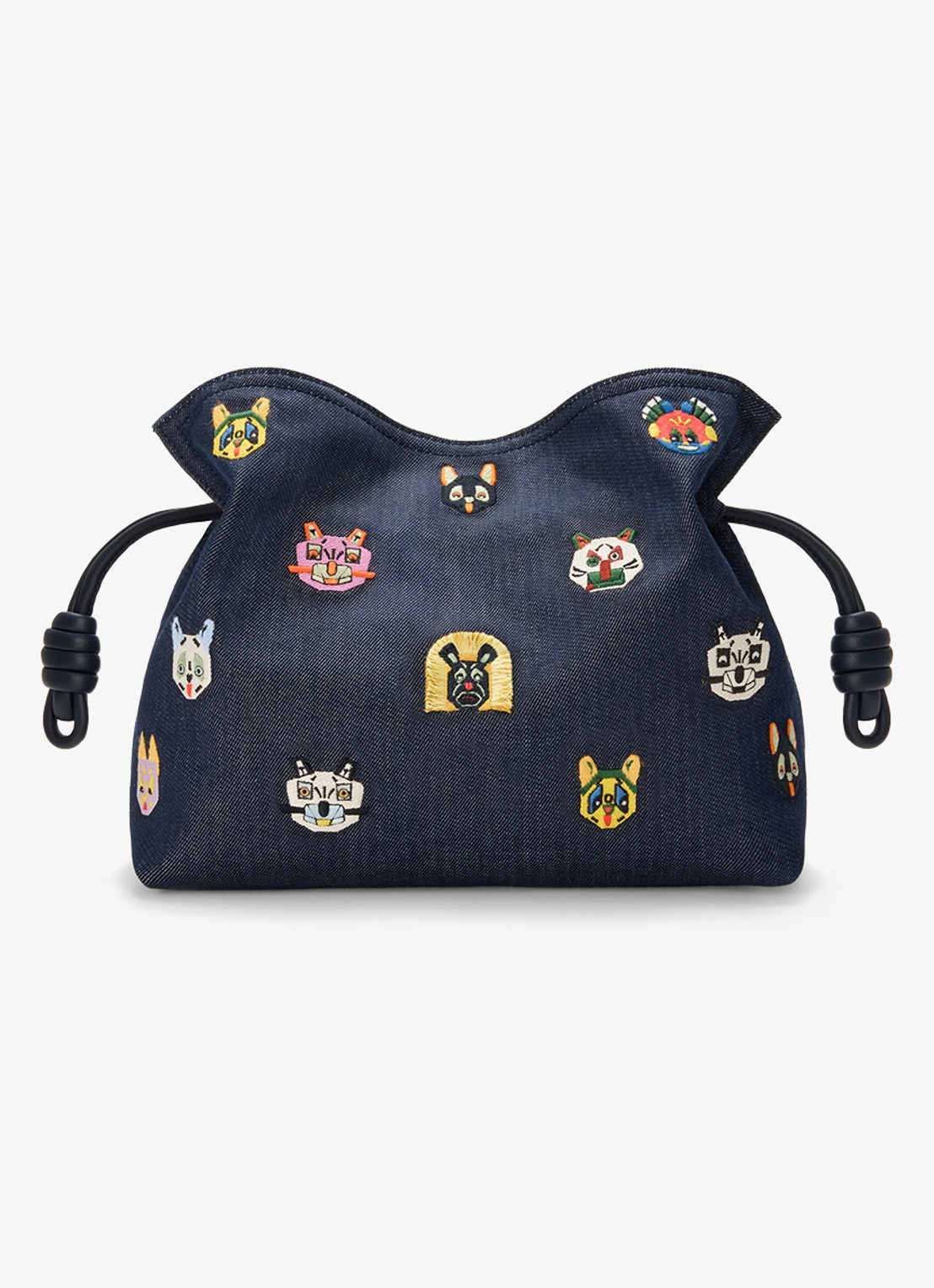 LOEWE Flamenco Cats M clutch van denim met kalfsleren details - achterkant 8 donkerblauw