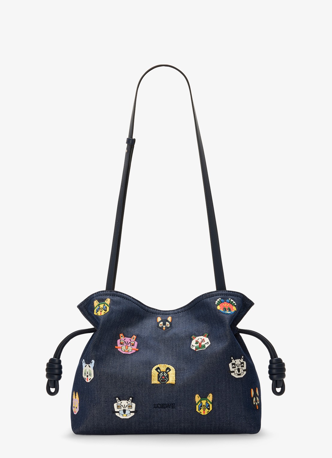 LOEWE Flamenco Cats M clutch van denim met kalfsleren details - detail 4 donkerblauw