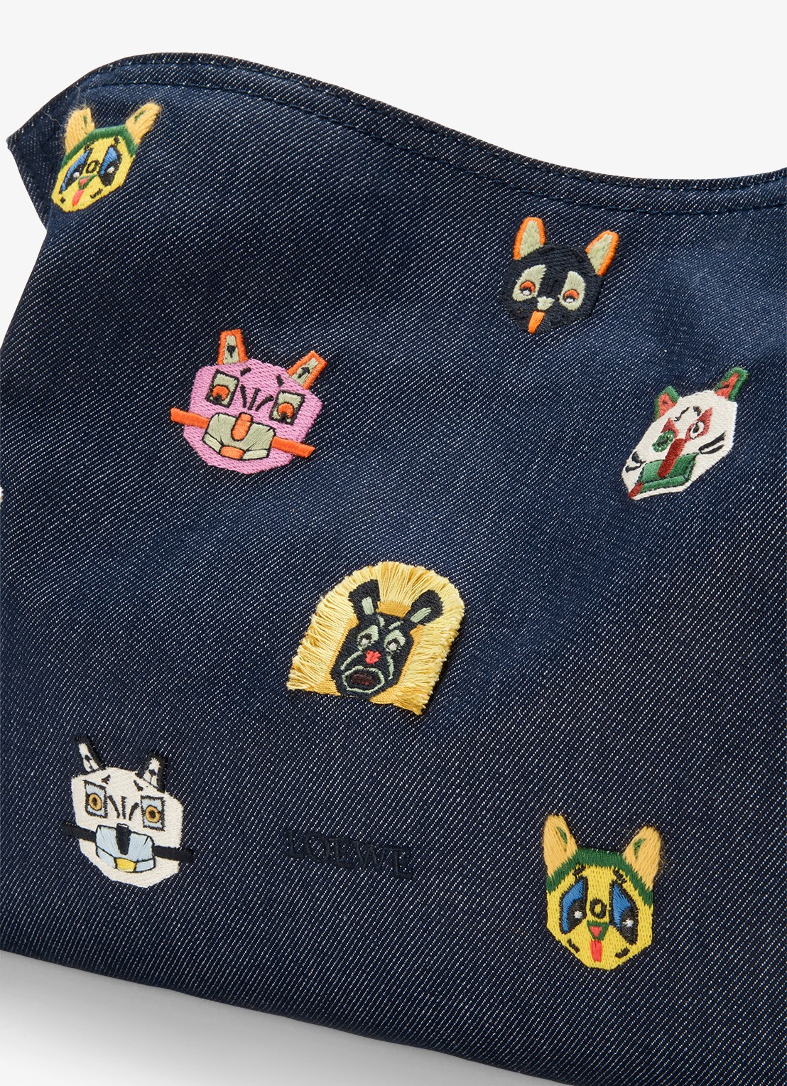 LOEWE Flamenco Cats M clutch van denim met kalfsleren details - detail 7 donkerblauw