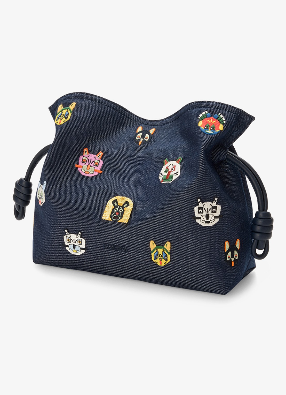 LOEWE Flamenco Cats M clutch van denim met kalfsleren details - voorkant 2 donkerblauw