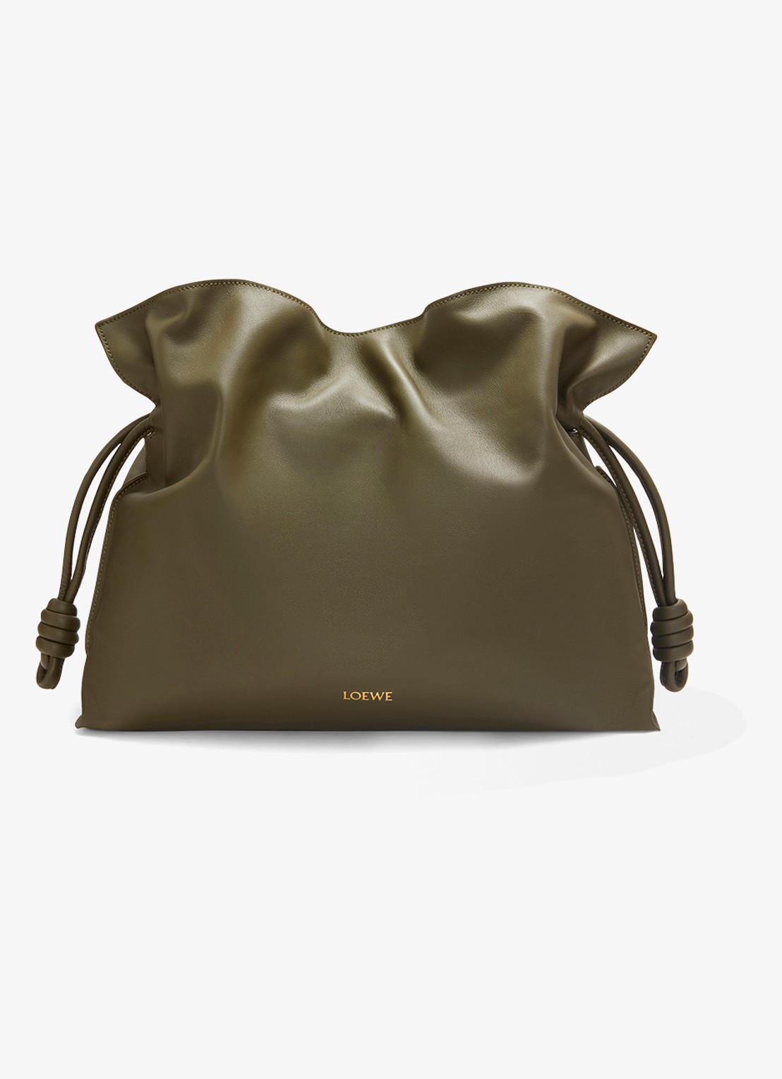 LOEWE Flamenco Large clutch van kalfsleer - voorkant donkerkhaki