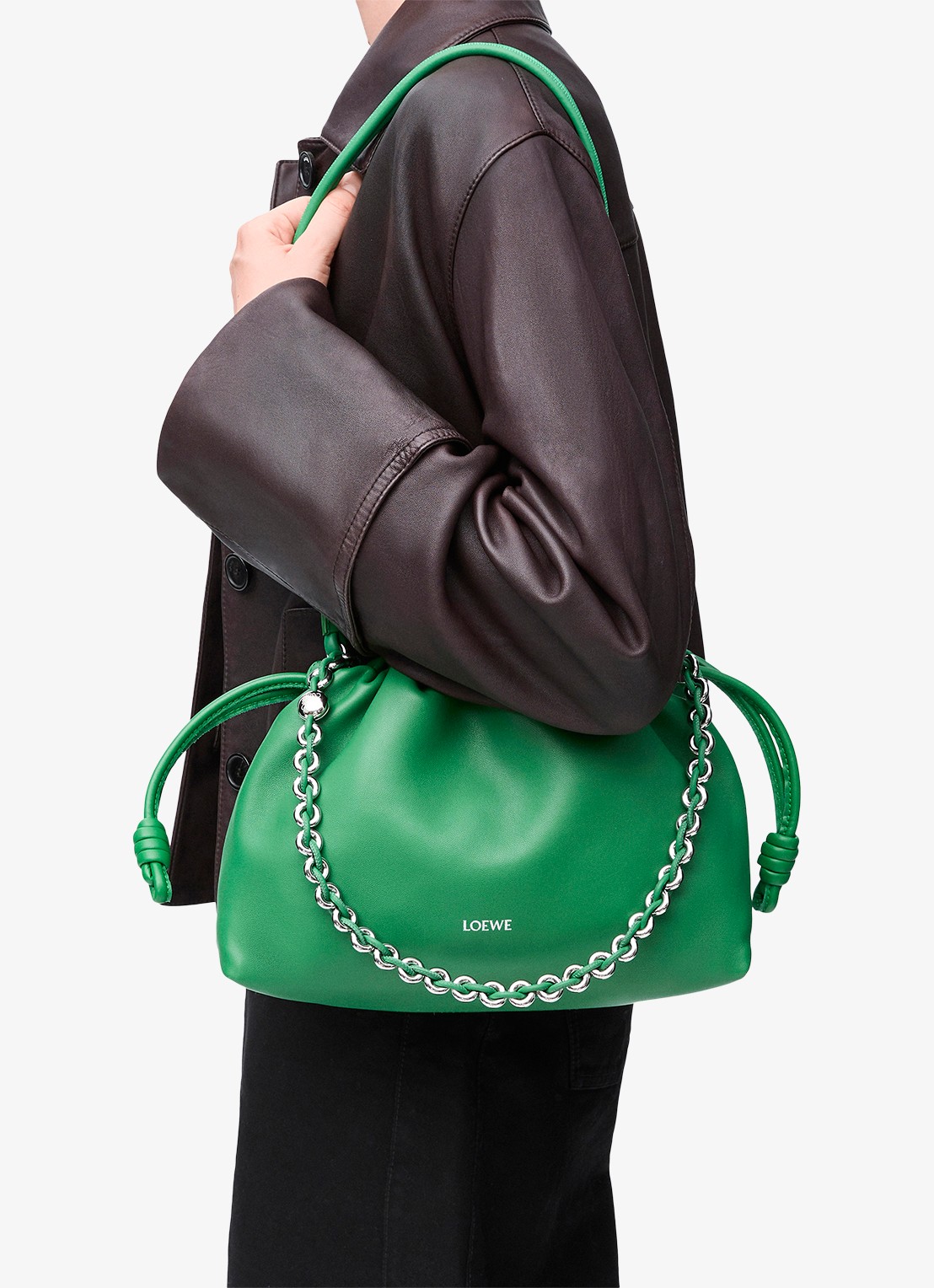 LOEWE Flamenco Medium schoudertas van lamsleer - voorkant 2 groen