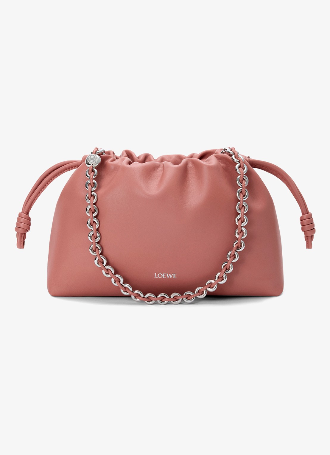 LOEWE Flamenco Medium schoudertas van leer - voorkant zalmroze