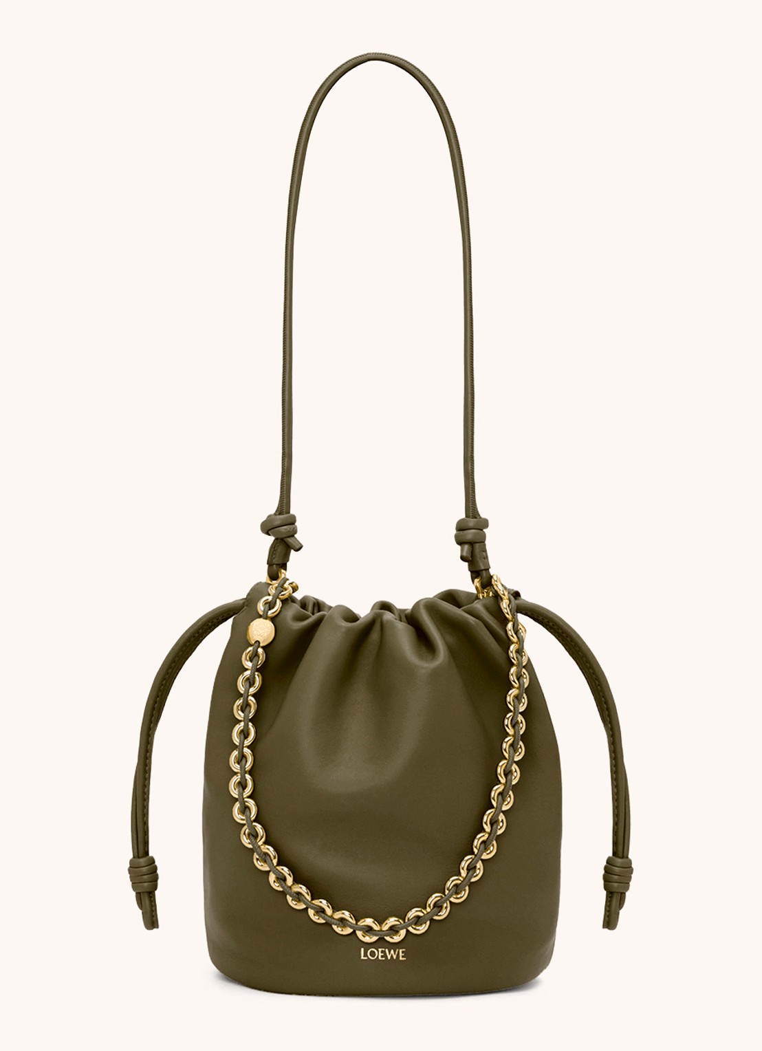 LOEWE Flamenco Purse Bucket crossbodytas van lamsleer - detail 3 bronsgroen