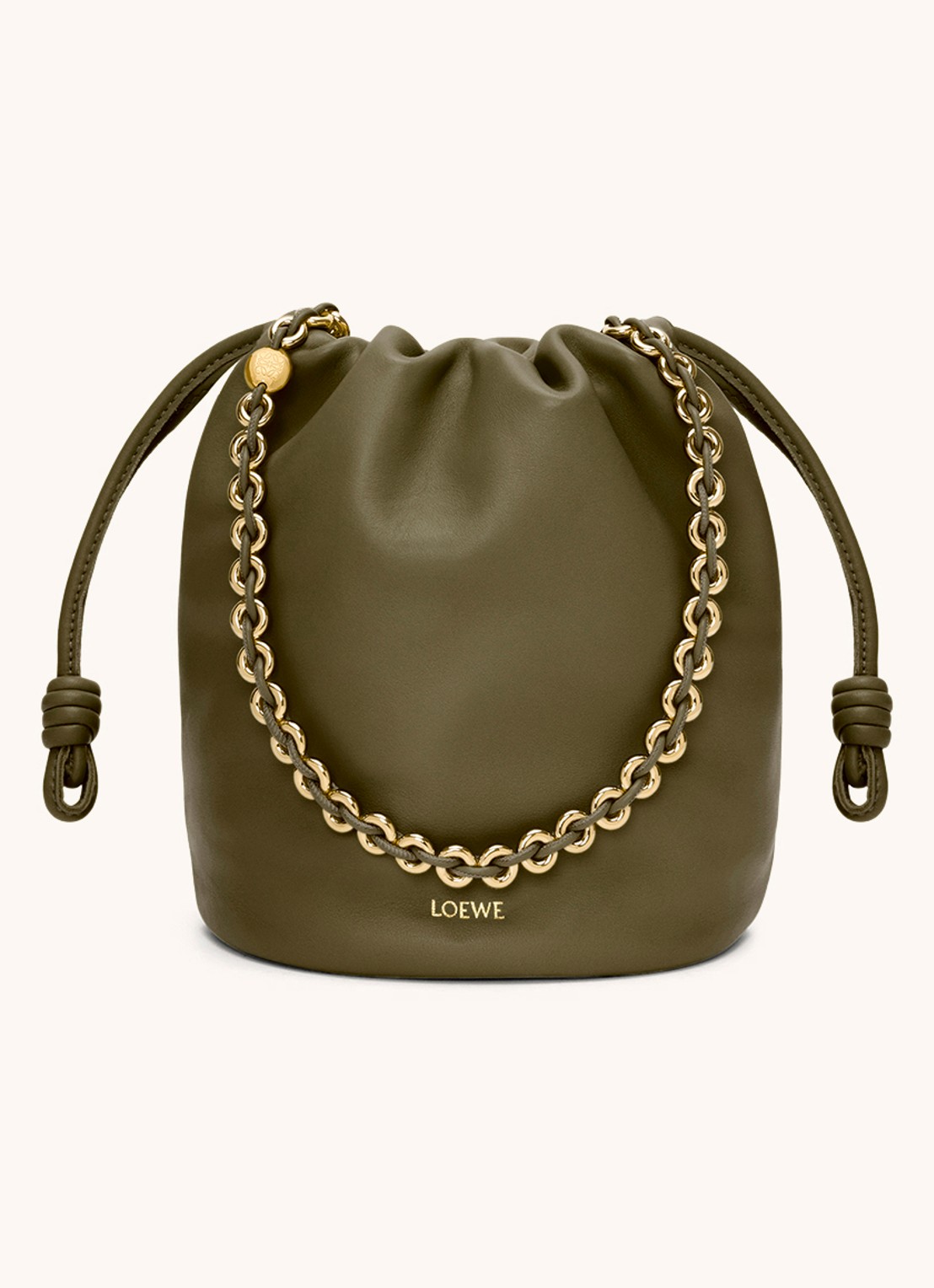 LOEWE Flamenco Purse Bucket crossbodytas van lamsleer - voorkant 7 bronsgroen