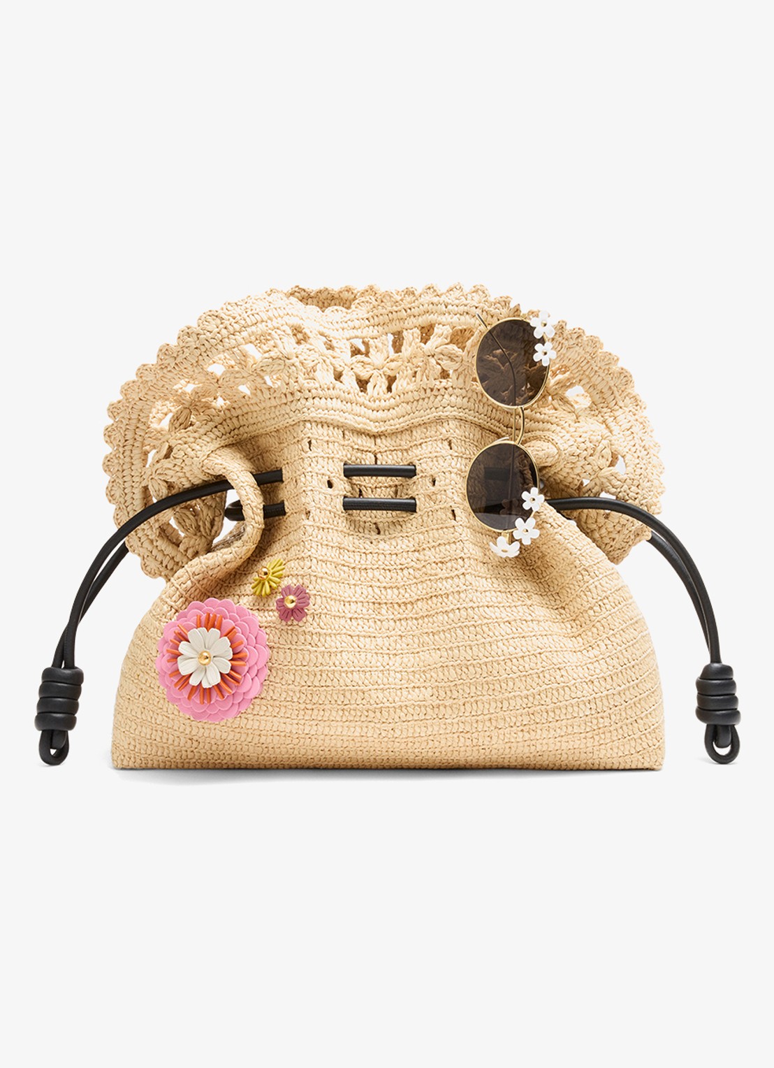 LOEWE Flower tasbedel van kalfsleer - voorkant 2 roze