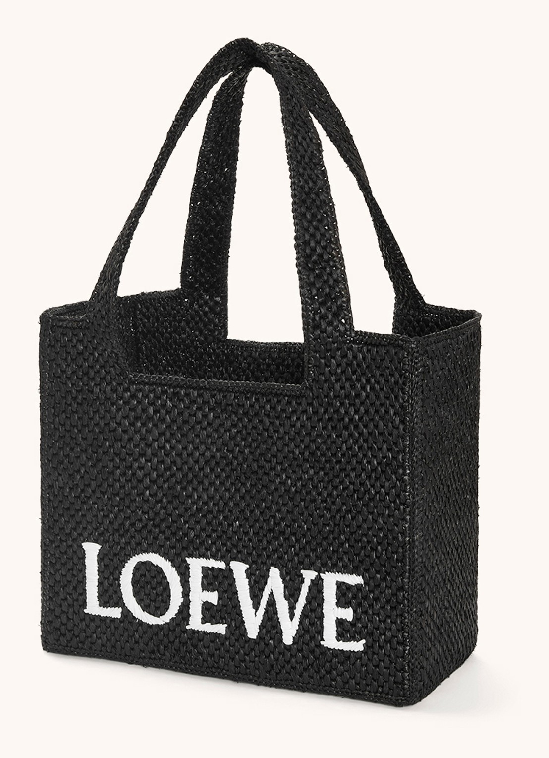 LOEWE Font Medium shopper van raffia met afneembare schouderriem - achterkant 8 zwart