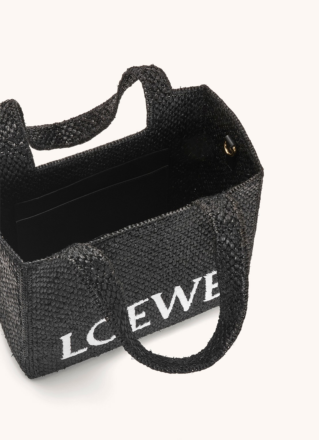 LOEWE Font Medium shopper van raffia met afneembare schouderriem - detail 5 zwart