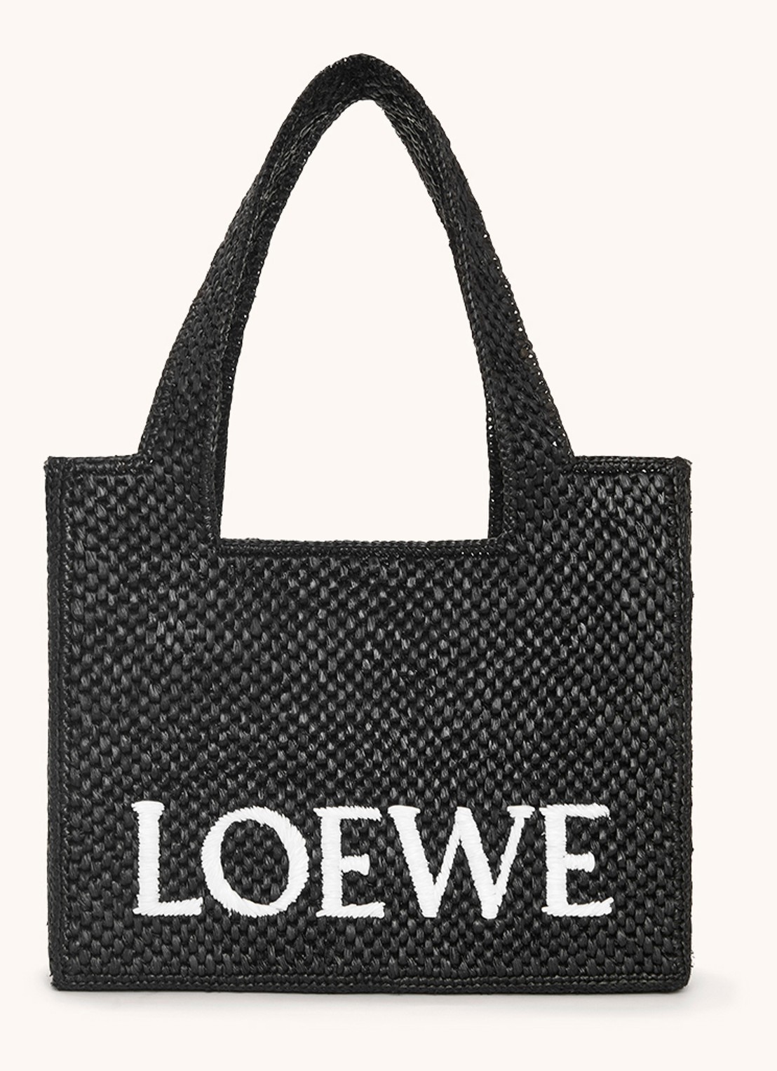 LOEWE Font Medium shopper van raffia met afneembare schouderriem - voorkant zwart