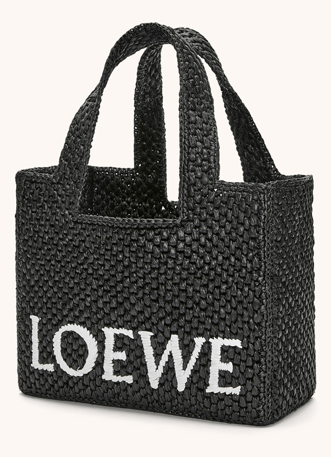 LOEWE Font Small shopper van raffia met afneembare schouderriem - achterkant 3 zwart