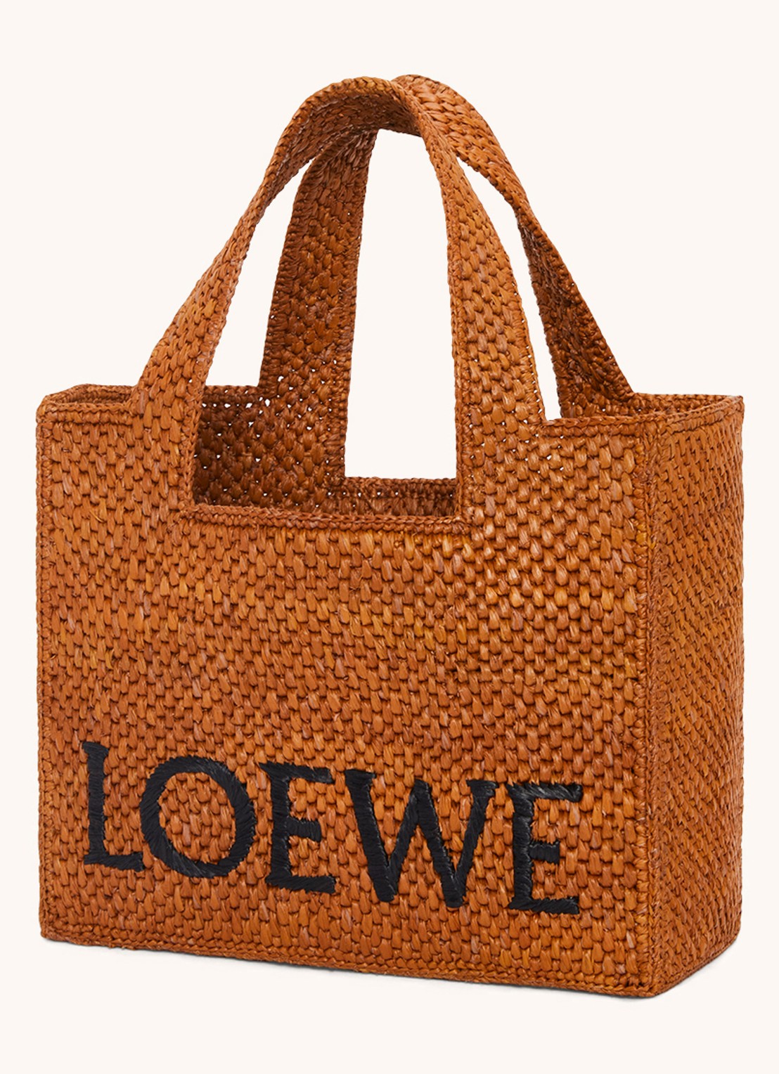 LOEWE Font Small shopper van raffia met afneembare schouderriem - achterkant cognac
