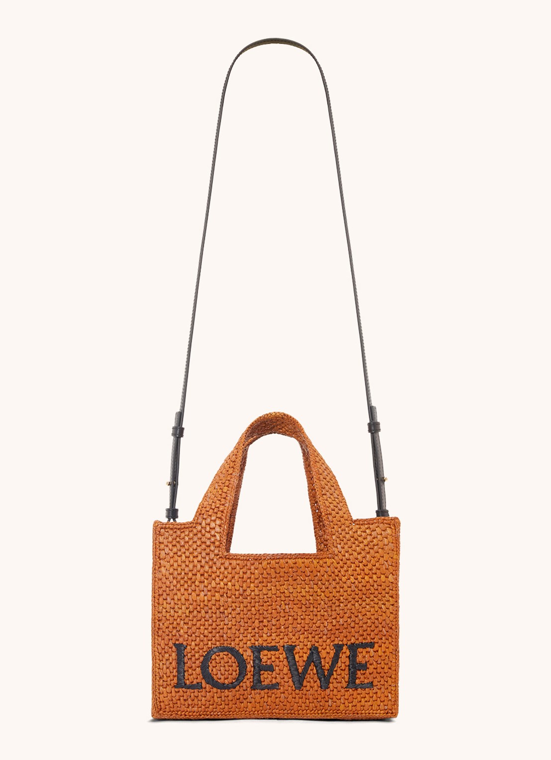 LOEWE Font Small shopper van raffia met afneembare schouderriem - detail 4 cognac