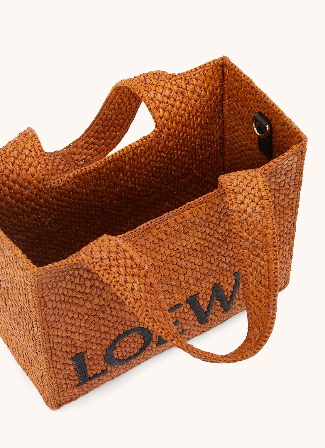 LOEWE Font Small shopper van raffia met afneembare schouderriem - detail 5 cognac