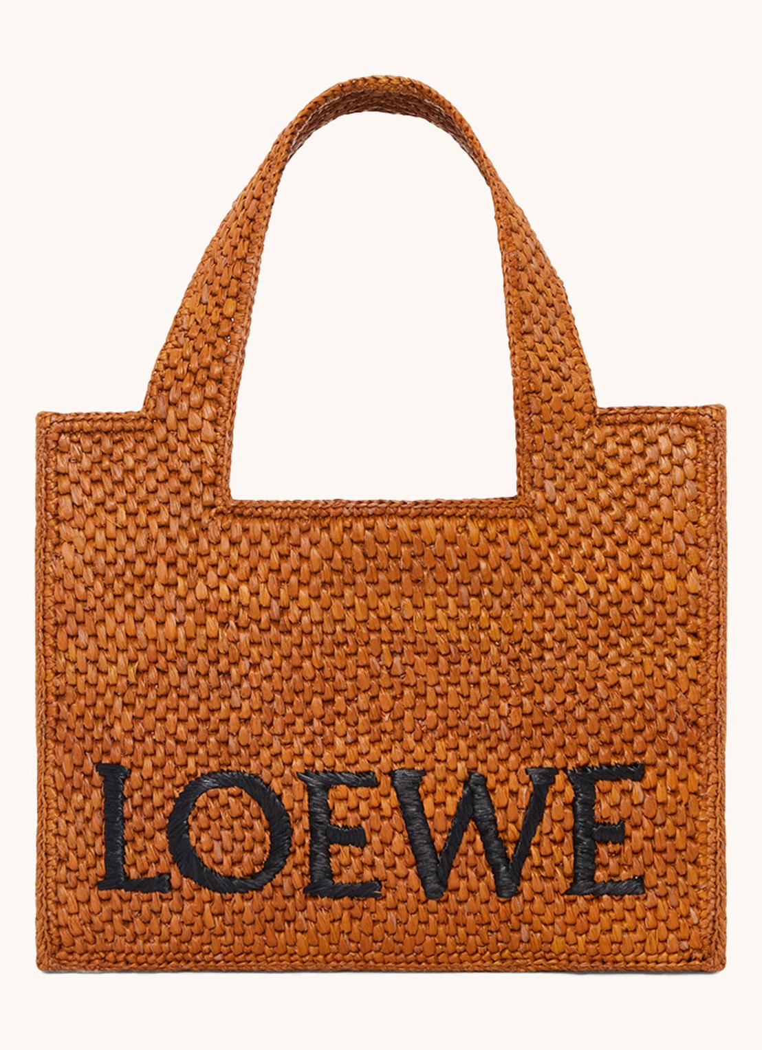 LOEWE Font Small shopper van raffia met afneembare schouderriem - voorkant 7 cognac
