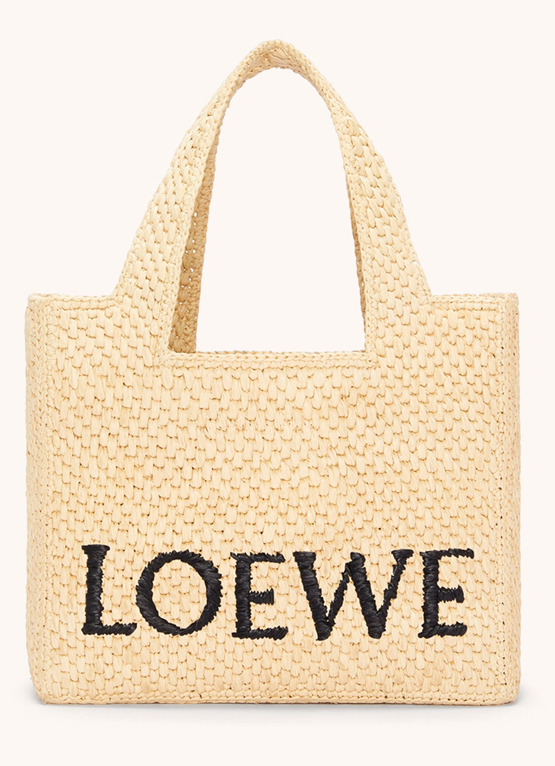 LOEWE Font Small shopper van raffia - voorkant beige