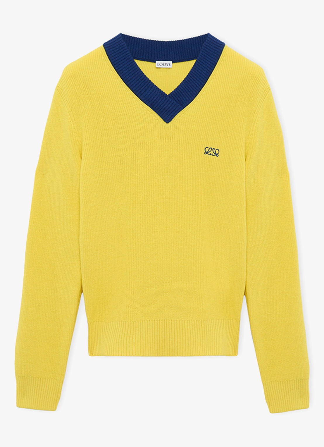 LOEWE Grofgebreide pullover in wolblend met V-hals - voorkant geel