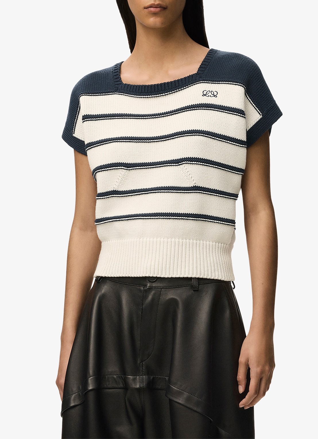 LOEWE Grofgebreide top in wolblend met streepprint - detail 4 gebroken wit