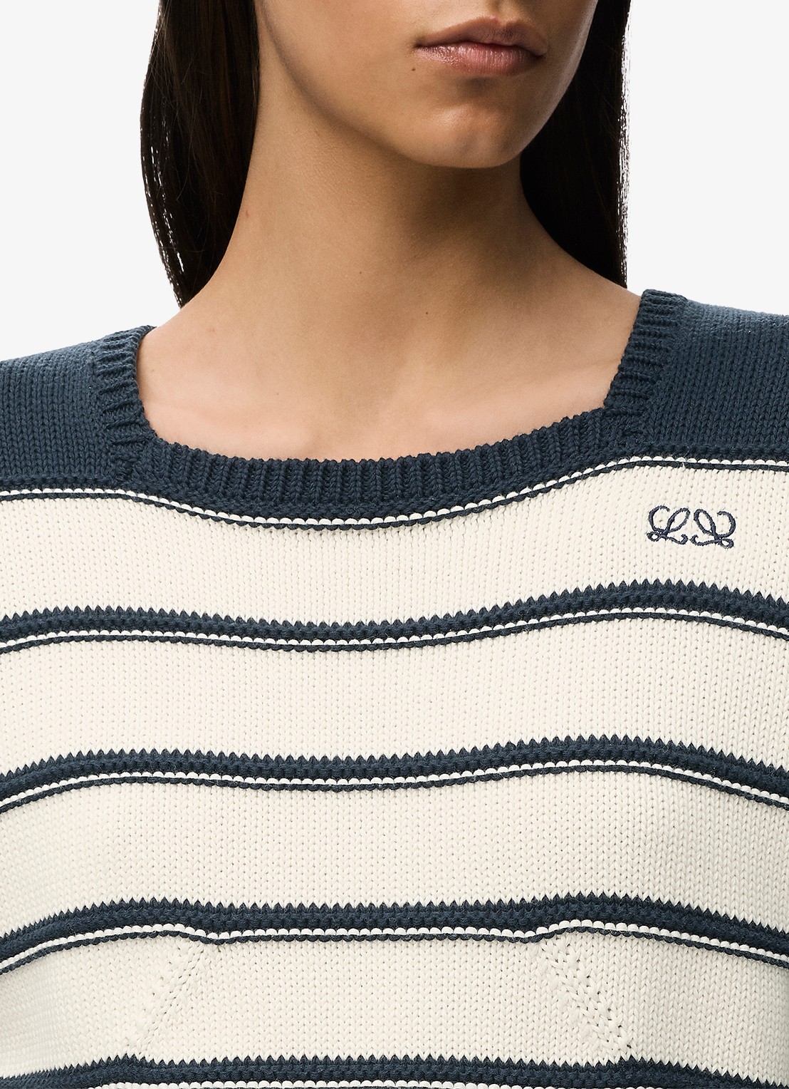 LOEWE Grofgebreide top in wolblend met streepprint - detail 5 gebroken wit