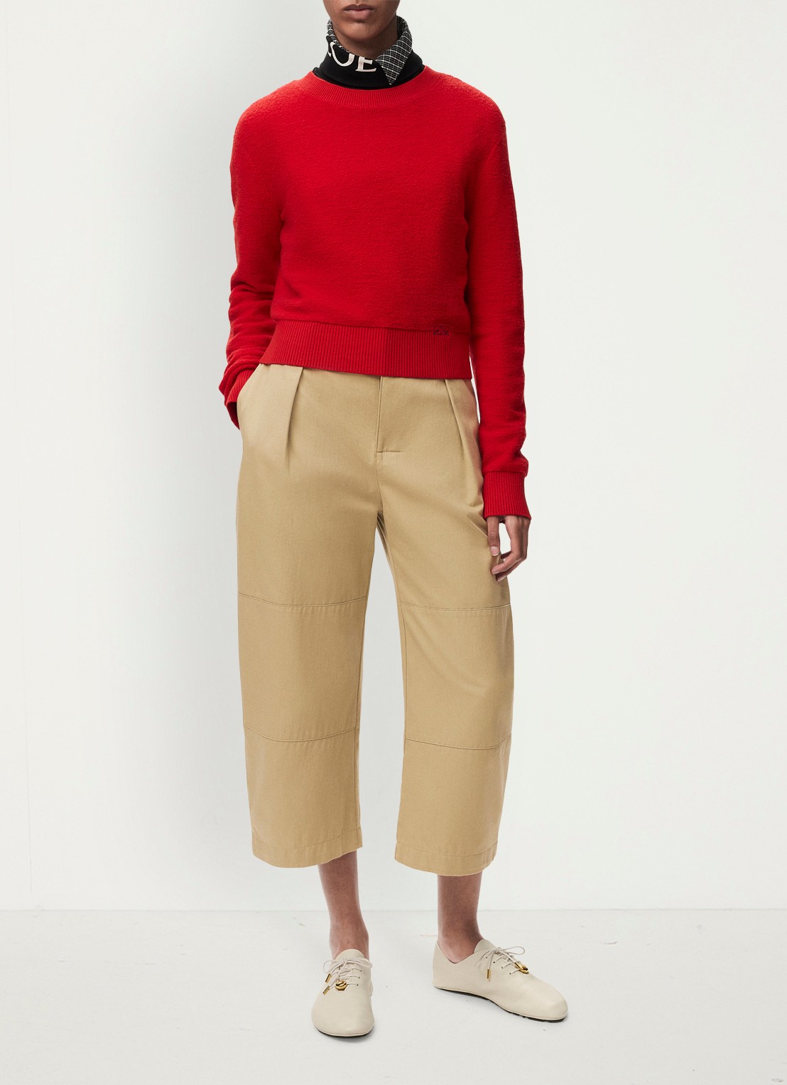 LOEWE High waist balloon fit cropped pantalon met steekzakken - voorkant 5 beige