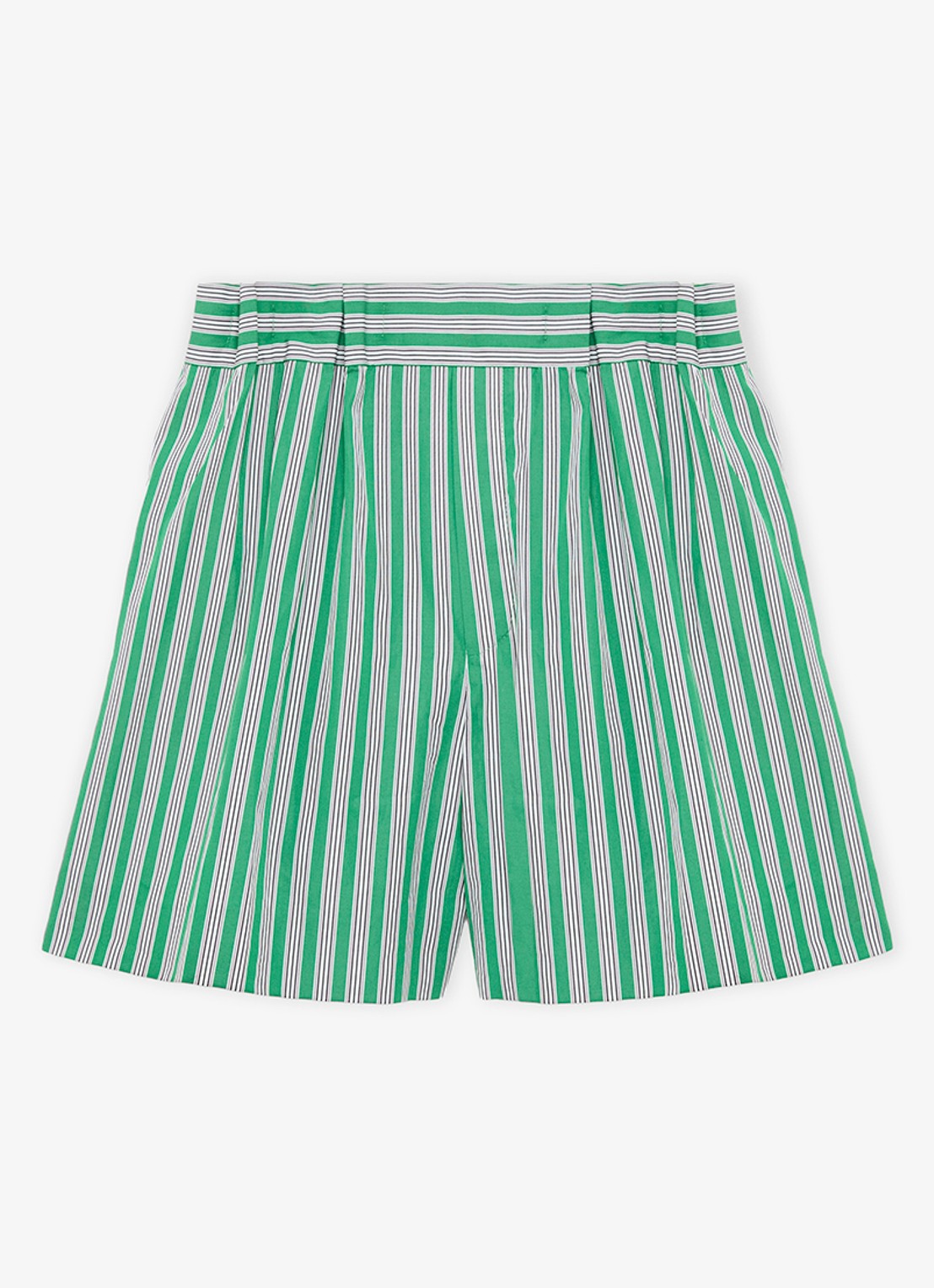 LOEWE High waist wide fit korte broek met streepprint - voorkant groen